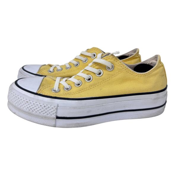 Converse All‎ Star Low Top Platform Sneakers Womens Size 5 Yellow White Lace Up - Picture 2 of 11